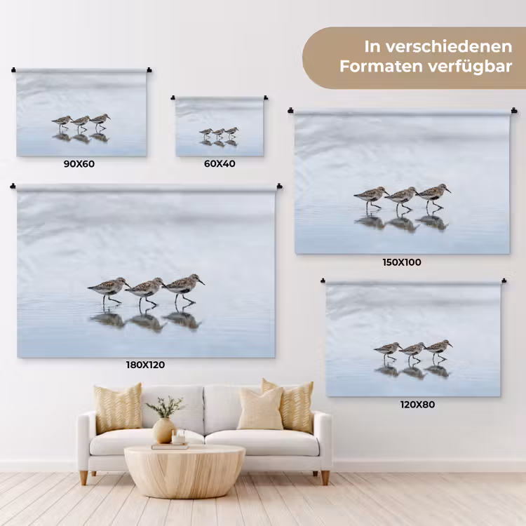 Vogels - Water - Grijs Wandkleed katoen klein -tsfeer8_DE