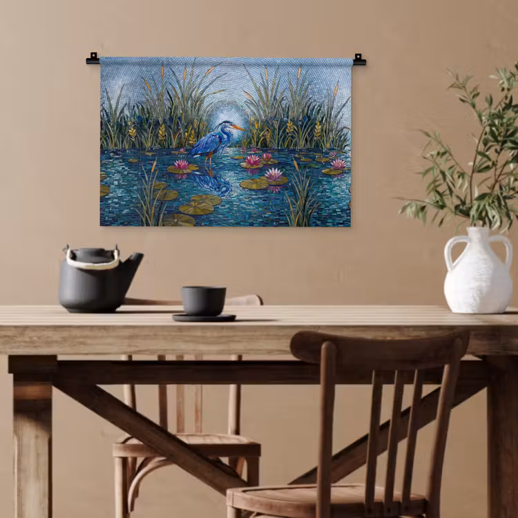 Vogel - Water - Natuur - Abstract - Blauw Wandkleed katoen klein -sfeer6