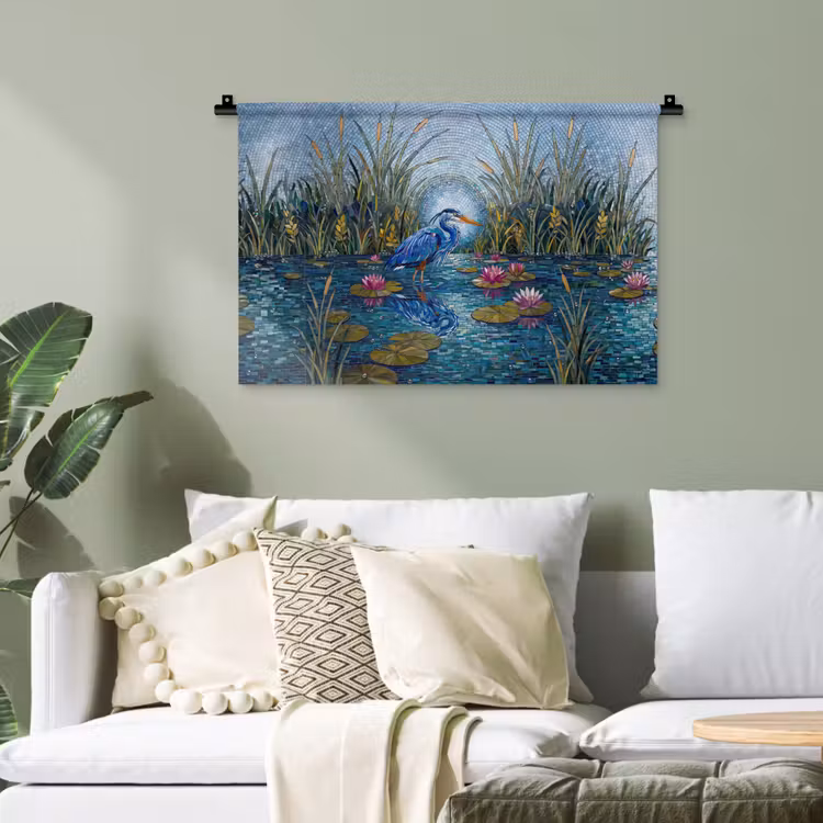 Vogel - Water - Natuur - Abstract - Blauw Wandkleed katoen klein -sfeer7