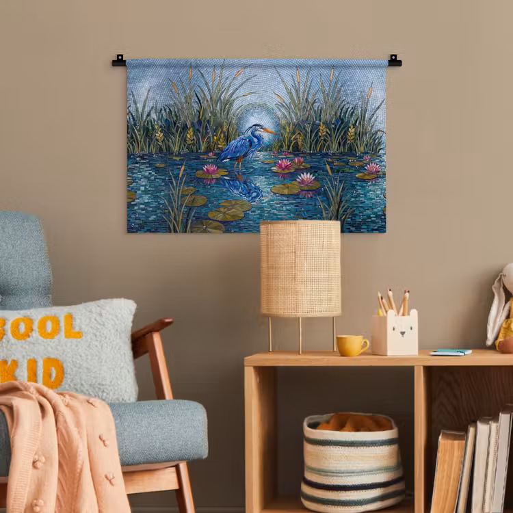 Vogel - Water - Natuur - Abstract - Blauw Wandkleed katoen klein -wsfeer4_kind