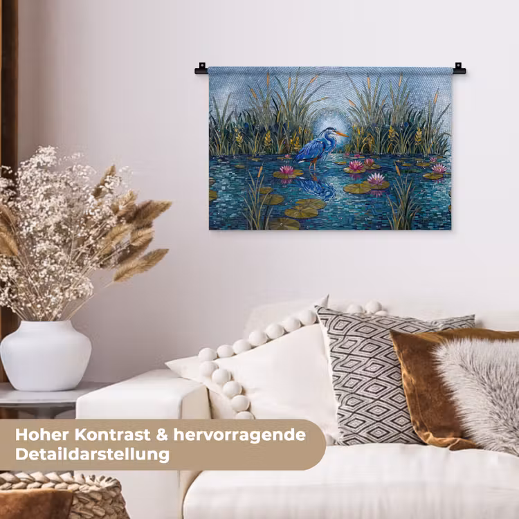 Vogel - Water - Natuur - Abstract - Blauw Wandkleed katoen klein -tsfeer1_DE