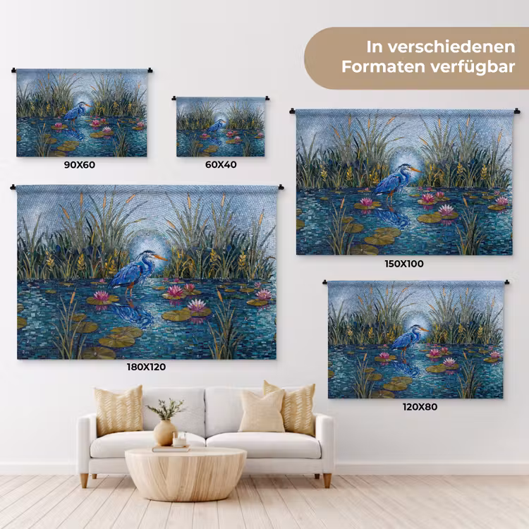 Vogel - Water - Natuur - Abstract - Blauw Wandkleed katoen klein -tsfeer8_DE