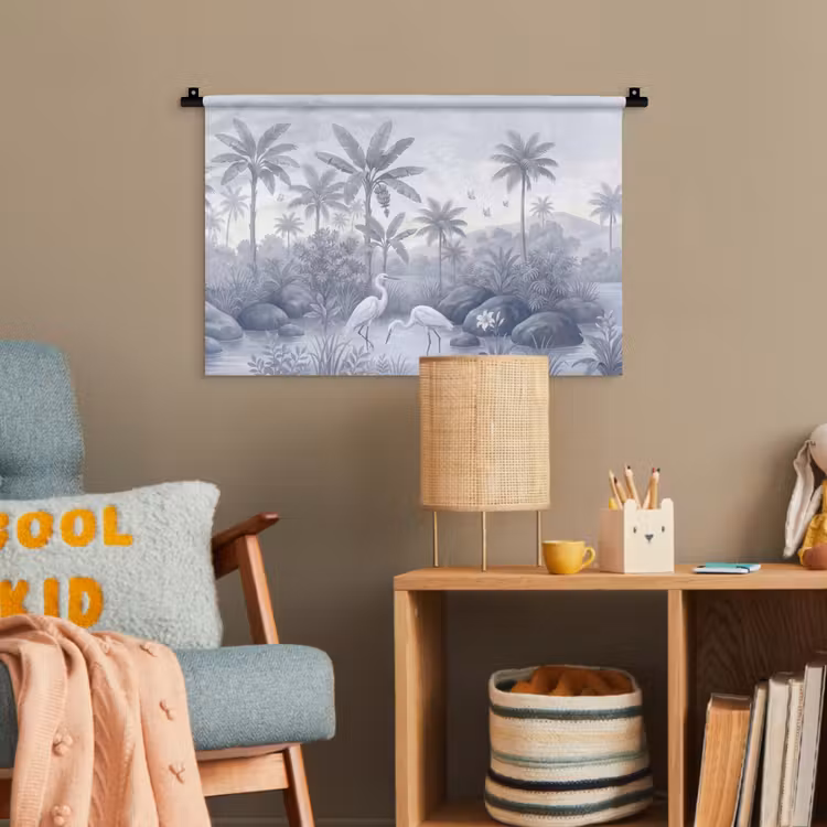 Vogel - Water - Tropisch - Natuur - Blauw Wandkleed katoen klein -wsfeer4_kind