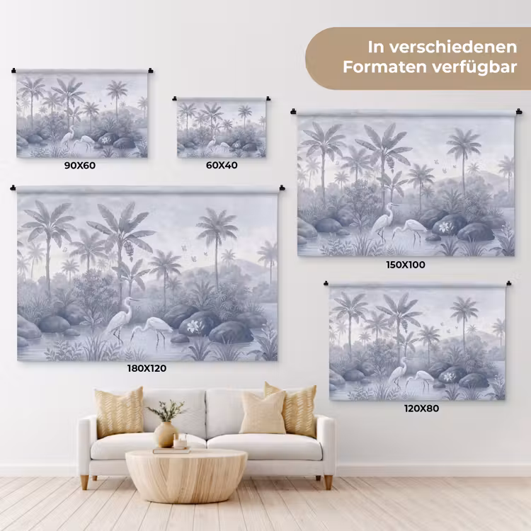 Vogel - Water - Tropisch - Natuur - Blauw Wandkleed katoen klein -tsfeer8_DE
