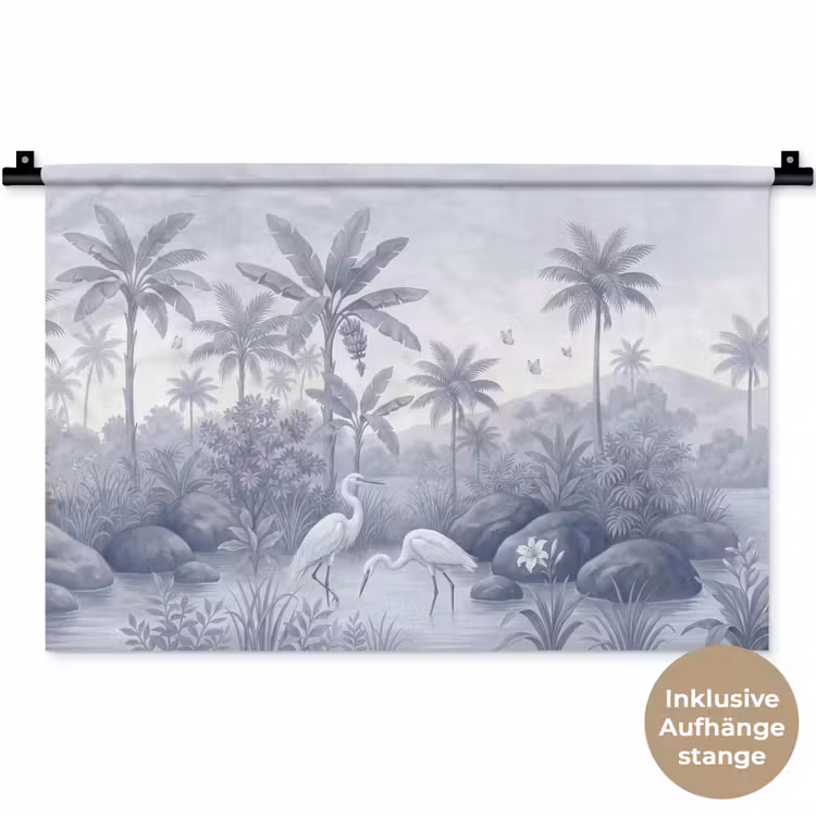 Vogel - Water - Tropisch - Natuur - Blauw Wandkleed katoen klein -t3d_DE