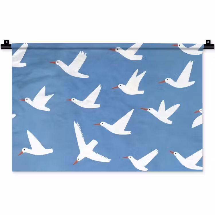 Vogels - Wit - Patroon Wandkleed katoen klein -zz3d