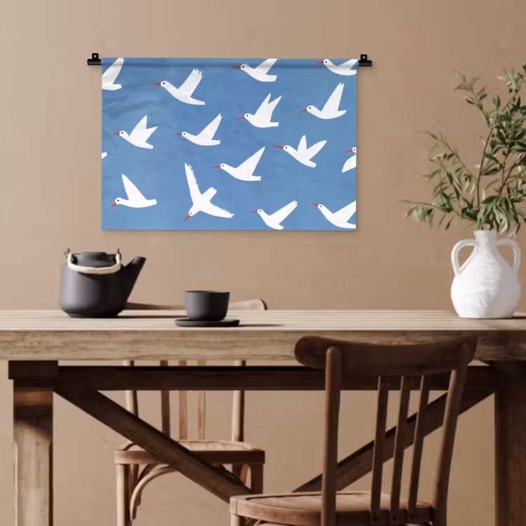Vogels - Wit - Patroon Wandkleed katoen klein -sfeer6
