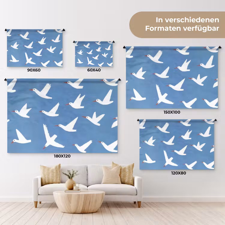 Vogels - Wit - Patroon Wandkleed katoen klein -tsfeer8_DE