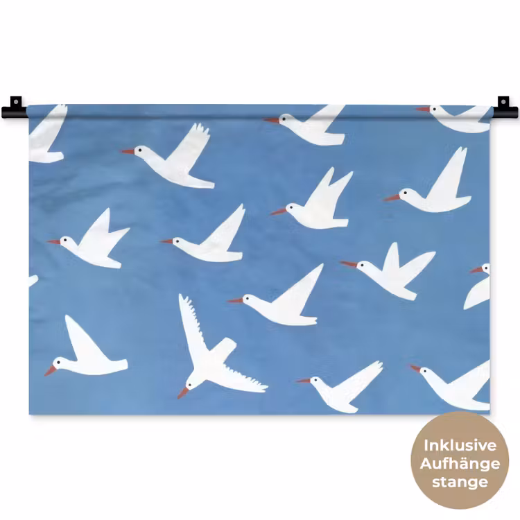 Vogels - Wit - Patroon Wandkleed katoen klein -t3d_DE