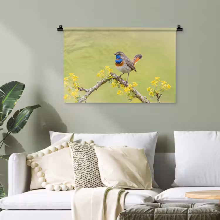 Vogel - Tak - Natuur - Kleurrijk Wandkleed katoen klein -sfeer7