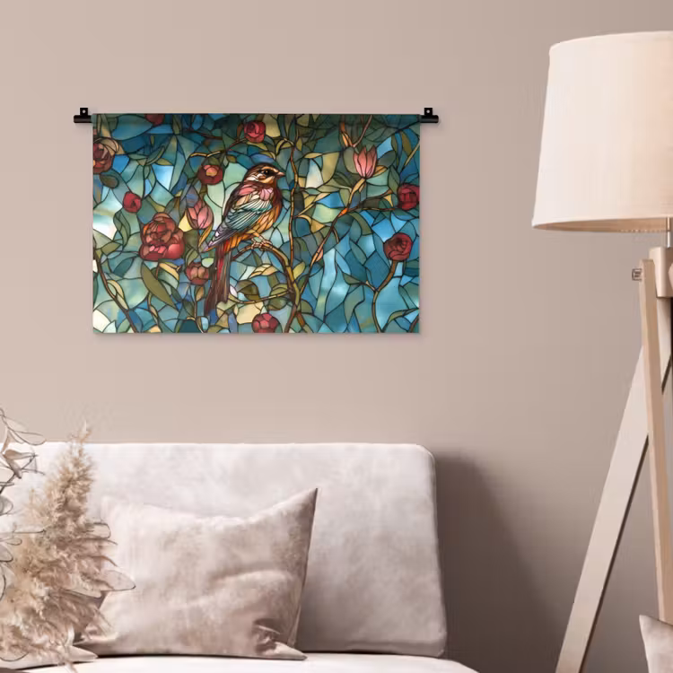 Vogel - Tak - Rozen - Mozaïek Wandkleed katoen klein -sfeer4