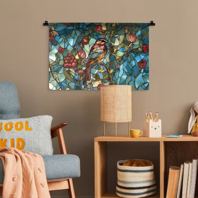 Vogel - Tak - Rozen - Mozaïek Wandkleed katoen klein -wsfeer4_kind