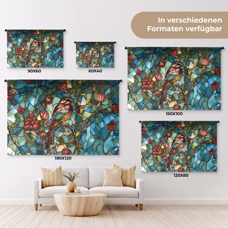 Vogel - Tak - Rozen - Mozaïek Wandkleed katoen klein -tsfeer8_DE