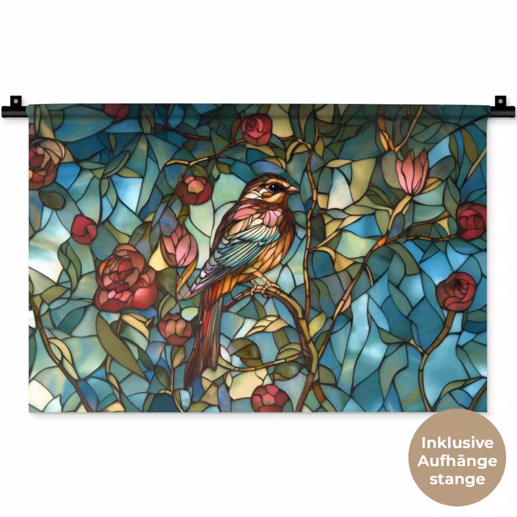 Vogel - Tak - Rozen - Mozaïek Wandkleed katoen klein -t3d_DE