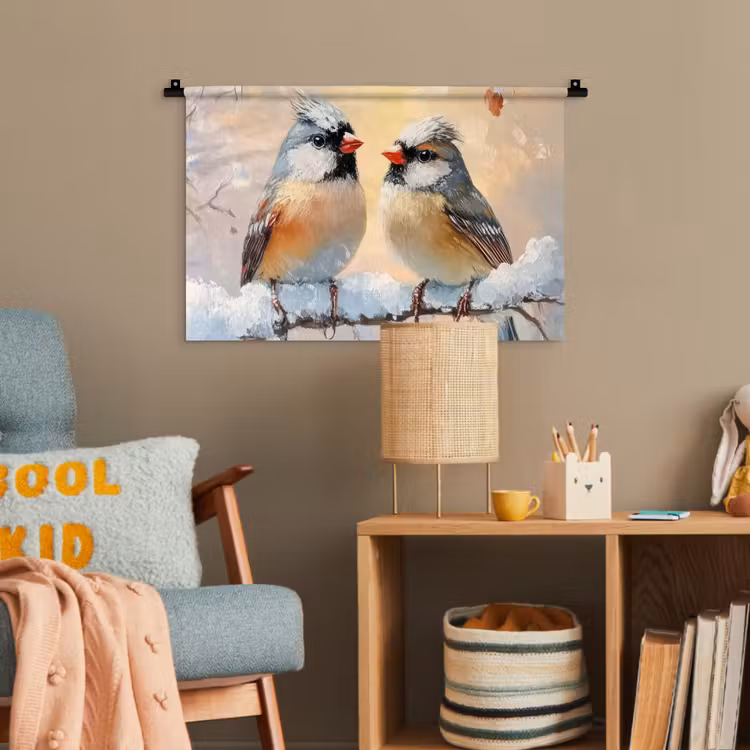 Vogels - Tak - Winter - Sneeuw Wandkleed katoen klein -wsfeer4_kind