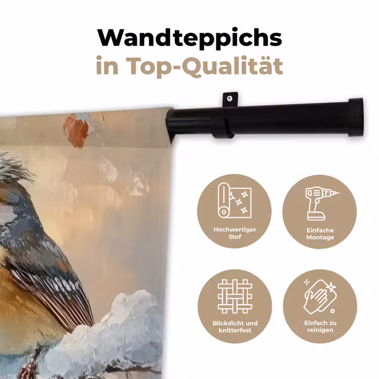 Vogels - Tak - Winter - Sneeuw Wandkleed katoen klein -tsfeer2_DE