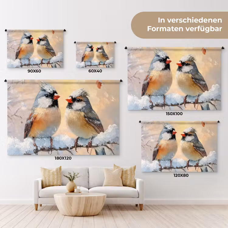 Vogels - Tak - Winter - Sneeuw Wandkleed katoen klein -tsfeer8_DE
