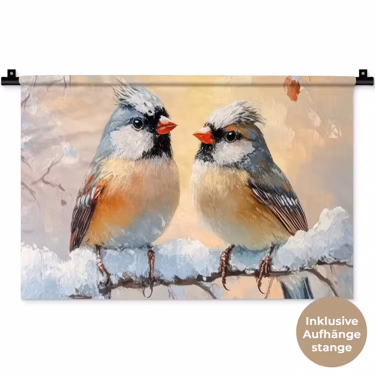 Vogels - Tak - Winter - Sneeuw Wandkleed katoen klein -t3d_DE