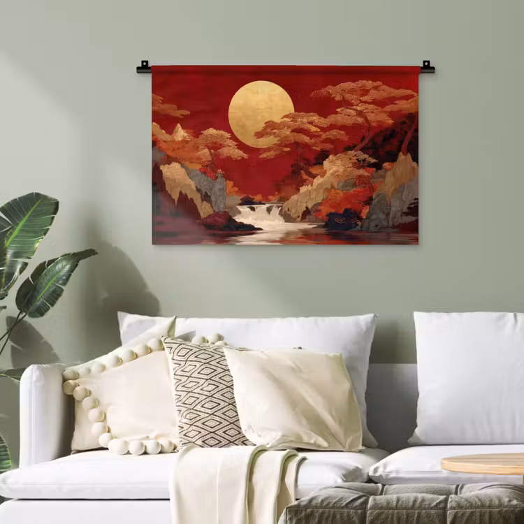 Volle maan - Landschap - Waterval Wandkleed katoen klein -sfeer7
