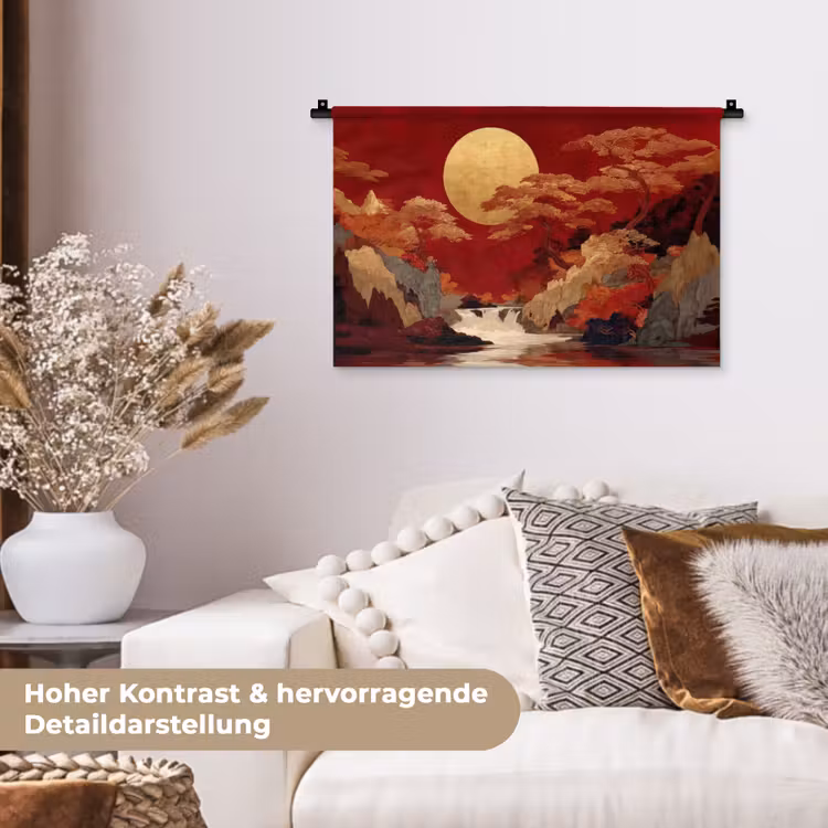 Volle maan - Landschap - Waterval Wandkleed katoen klein -tsfeer1_DE