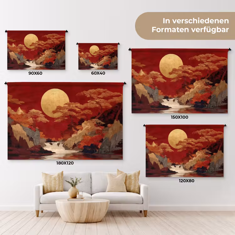 Volle maan - Landschap - Waterval Wandkleed katoen klein -tsfeer8_DE