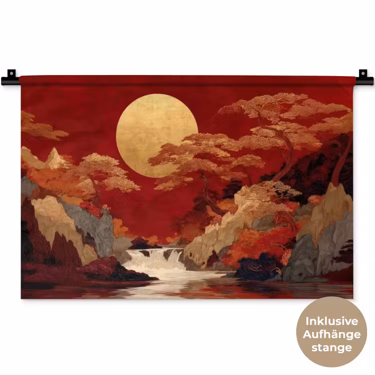 Volle maan - Landschap - Waterval Wandkleed katoen klein -t3d_DE