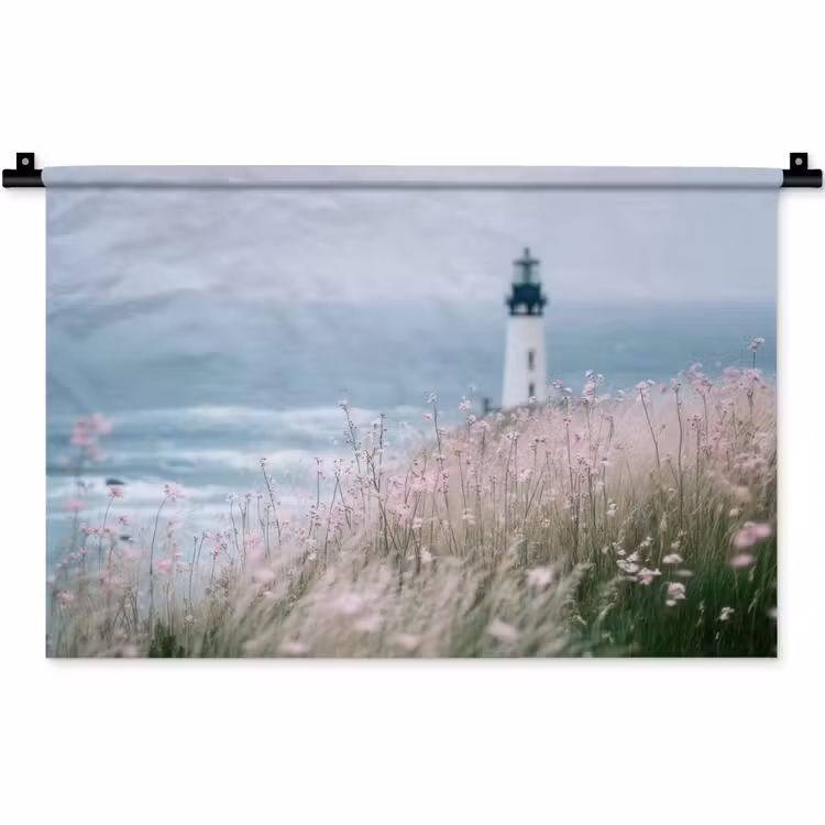 Vuurtoren - Klif - Zee - Bloemen Wandkleed katoen klein -zz3d