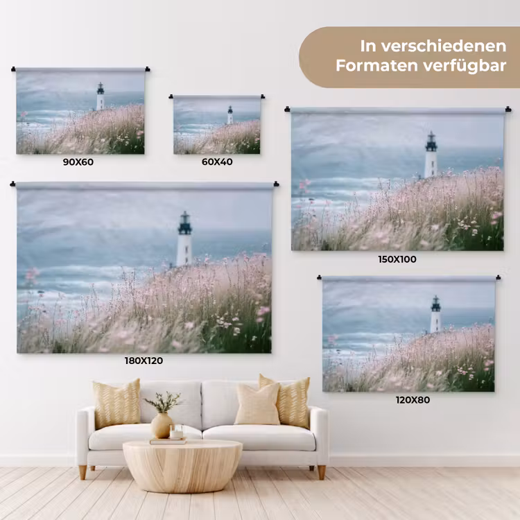 Vuurtoren - Klif - Zee - Bloemen Wandkleed katoen klein -tsfeer8_DE