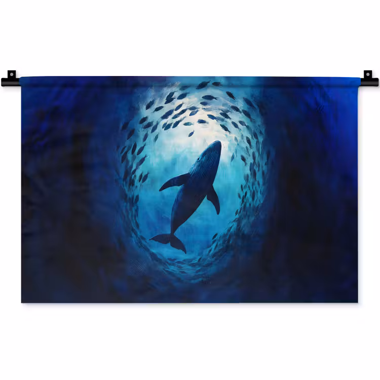 Walvis - Vissen - Donkerblauw Wandkleed katoen klein -zz3d