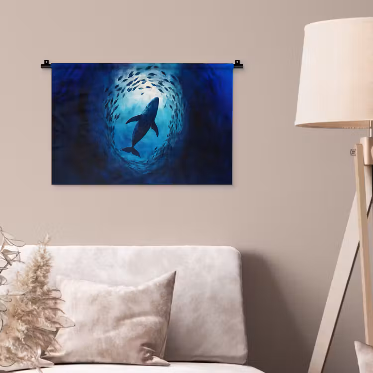 Walvis - Vissen - Donkerblauw Wandkleed katoen klein -sfeer4