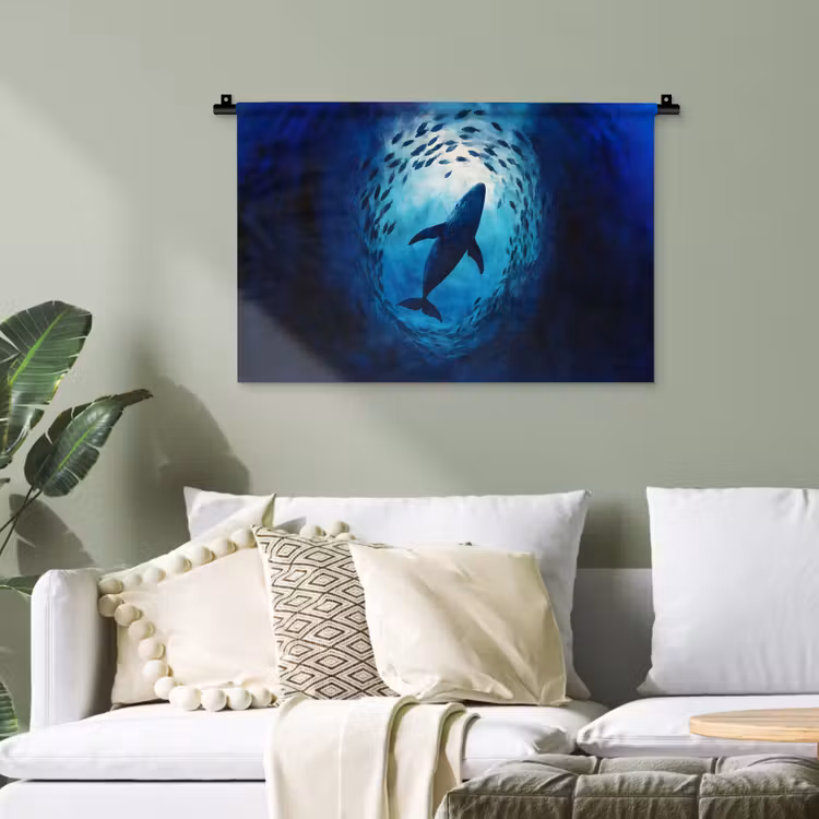 Walvis - Vissen - Donkerblauw Wandkleed katoen klein -sfeer7
