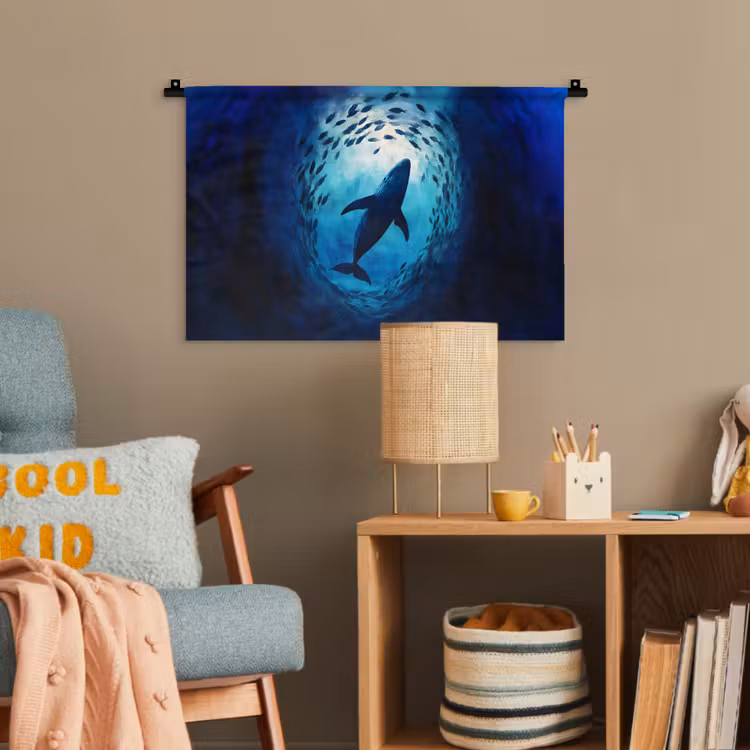 Walvis - Vissen - Donkerblauw Wandkleed katoen klein -wsfeer4_kind