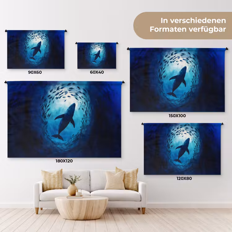 Walvis - Vissen - Donkerblauw Wandkleed katoen klein -tsfeer8_DE