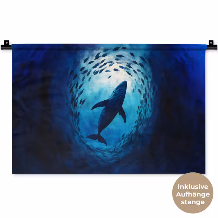 Walvis - Vissen - Donkerblauw Wandkleed katoen klein -t3d_DE