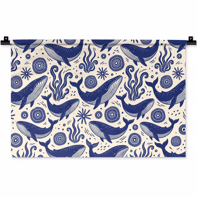 Walvis - Onderwater - Dieren - Abstract - Blauw Wandkleed katoen klein -zz3d