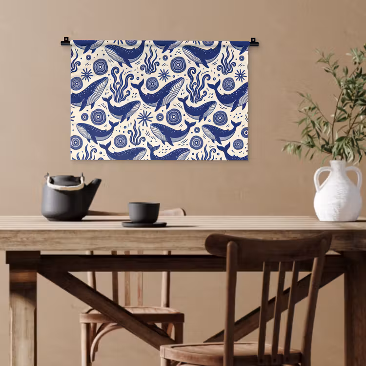 Walvis - Onderwater - Dieren - Abstract - Blauw Wandkleed katoen klein -sfeer6