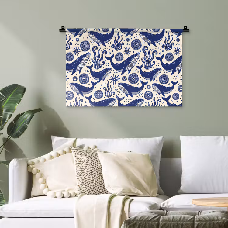 Walvis - Onderwater - Dieren - Abstract - Blauw Wandkleed katoen klein -sfeer7