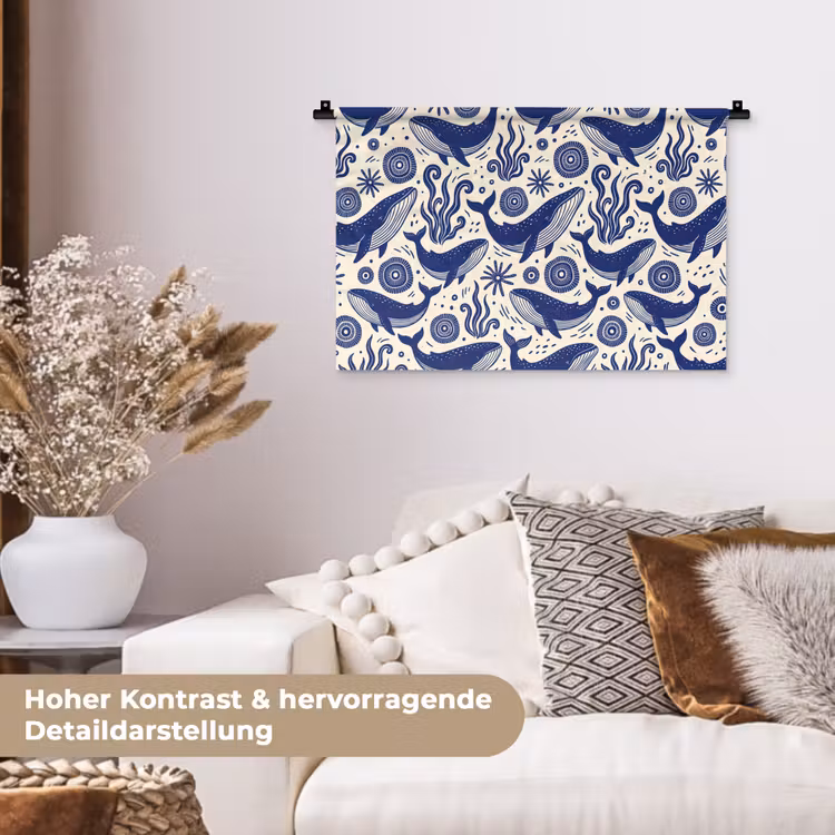 Walvis - Onderwater - Dieren - Abstract - Blauw Wandkleed katoen klein -tsfeer1_DE