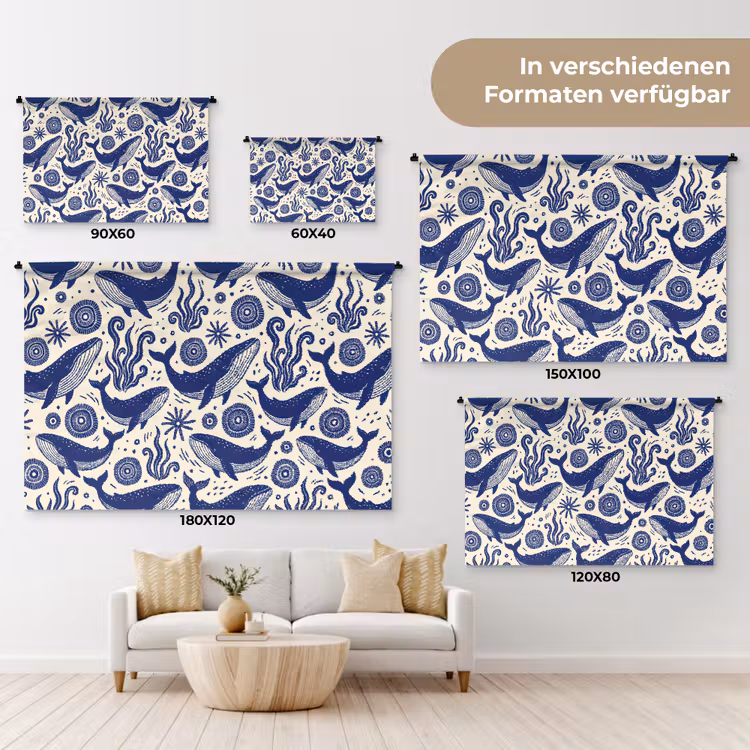 Walvis - Onderwater - Dieren - Abstract - Blauw Wandkleed katoen klein -tsfeer8_DE