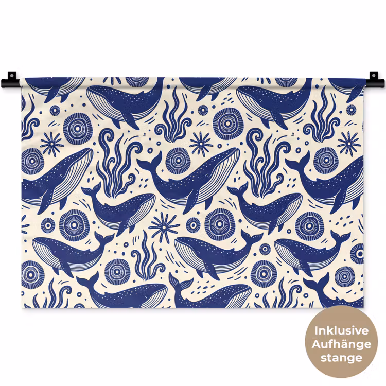 Walvis - Onderwater - Dieren - Abstract - Blauw Wandkleed katoen klein -t3d_DE
