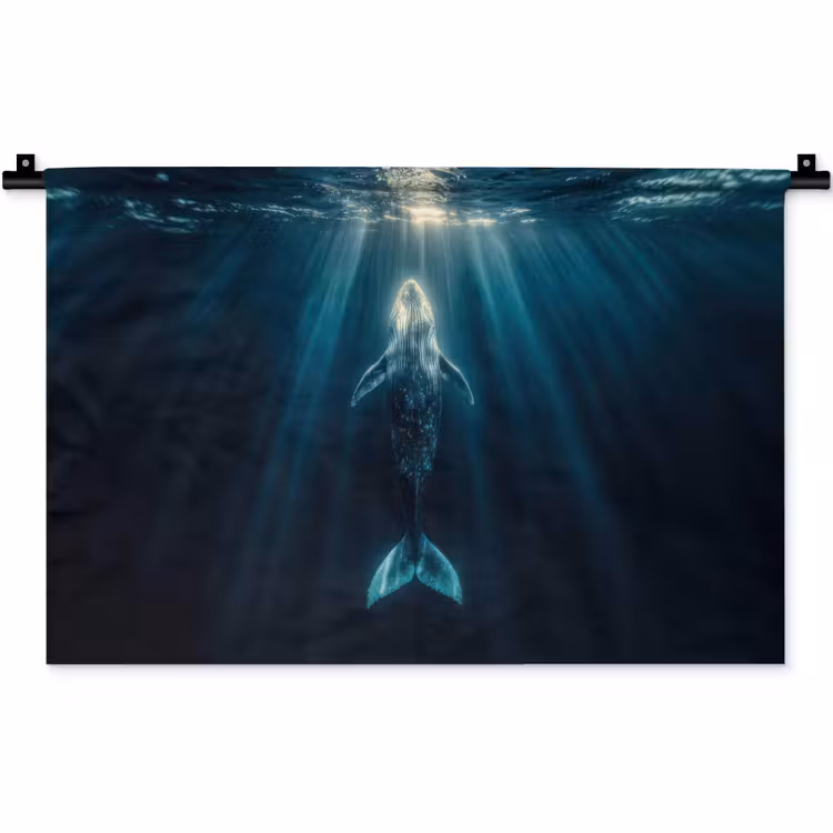 Walvis - Water - Zonnestralen - Blauw Wandkleed katoen klein -zz3d