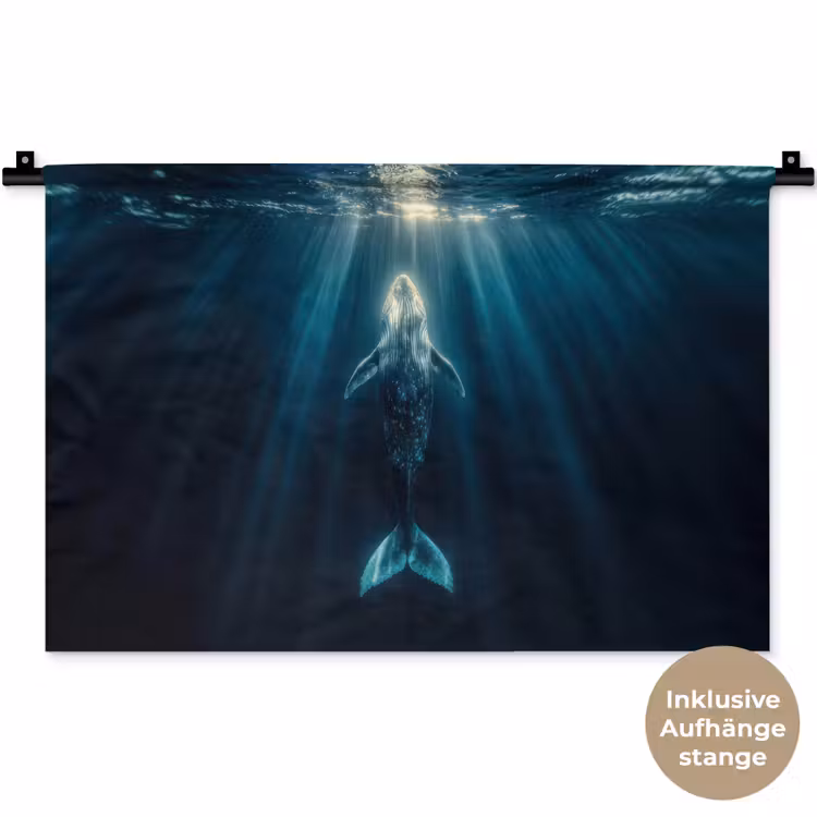 Walvis - Water - Zonnestralen - Blauw Wandkleed katoen klein -t3d_DE