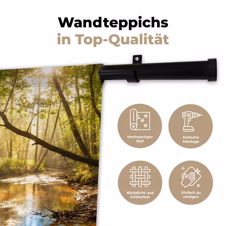Bos - Beek - Zonlicht - Natuur - Groen Wandkleed katoen klein -tsfeer2_DE