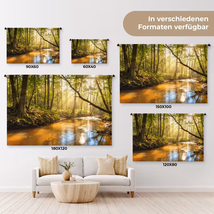 Bos - Beek - Zonlicht - Natuur - Groen Wandkleed katoen klein -tsfeer8_DE
