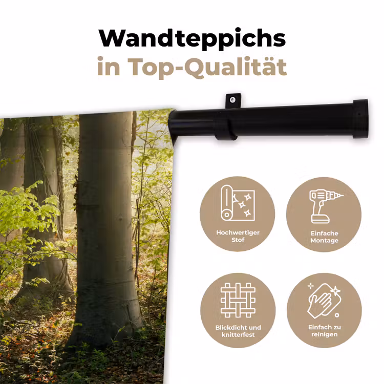 Bos - Bomen - Pad - Zon - Planten - Bladeren - Natuur Wandkleed katoen klein -tsfeer2_DE