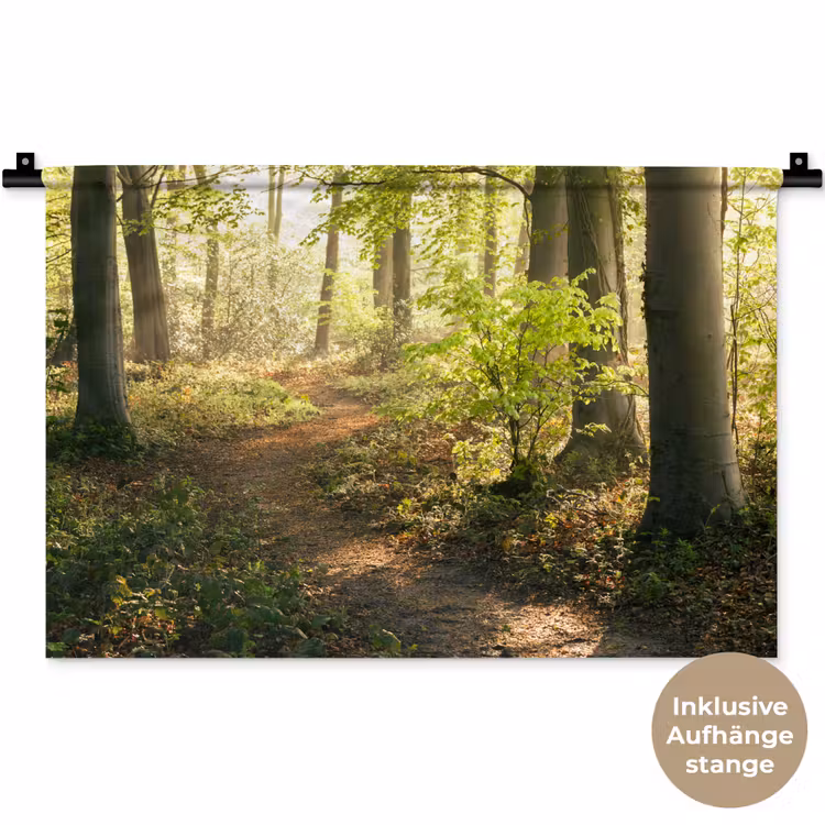 Bos - Bomen - Pad - Zon - Planten - Bladeren - Natuur Wandkleed katoen klein -t3d_DE
