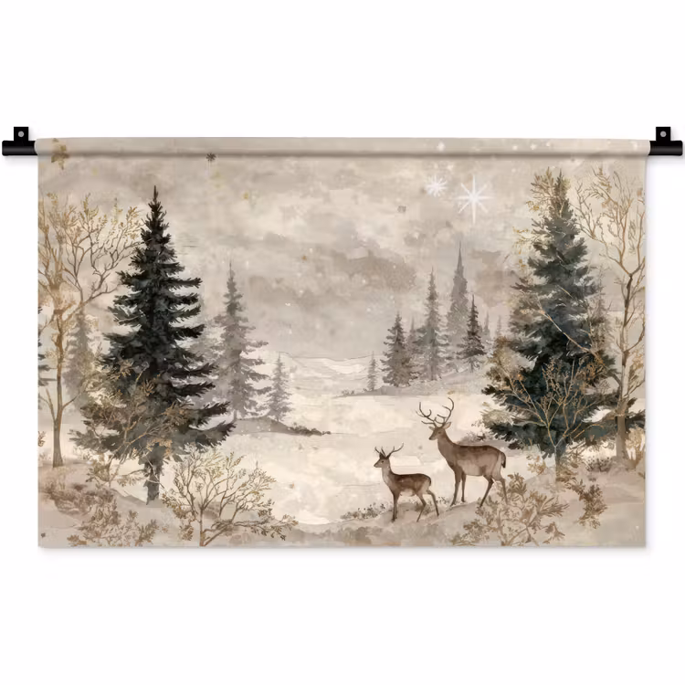 Bos - Herten - Winter - Sneeuw Wandkleed katoen klein -zz3d
