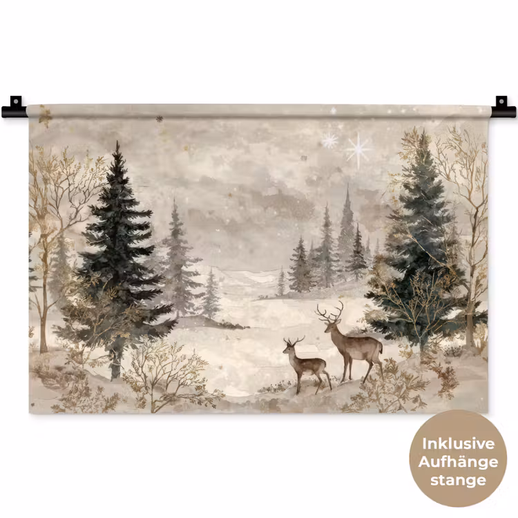 Bos - Herten - Winter - Sneeuw Wandkleed katoen klein -t3d_DE