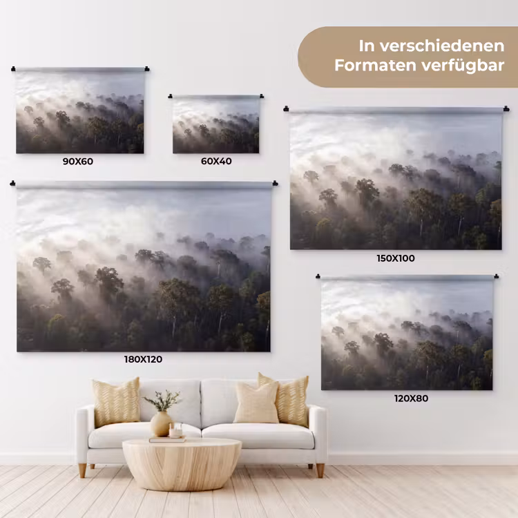 Bos - Mist - Natuur - Groen Wandkleed katoen klein -tsfeer8_DE