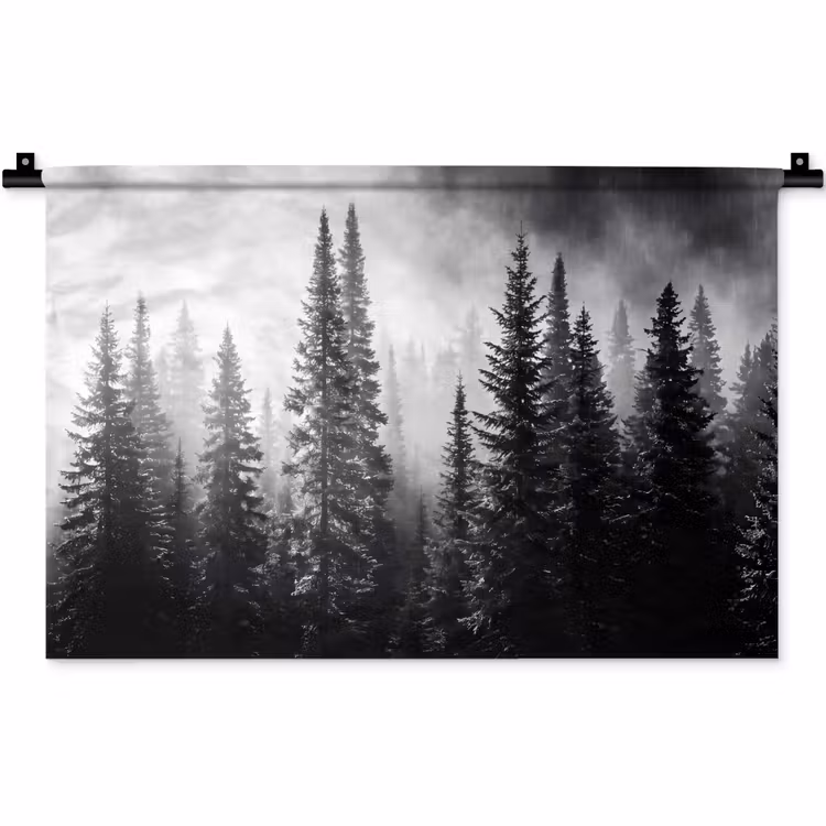 Bos - Mist - Winter - Monochroom - Natuur Wandkleed katoen klein -zz3d